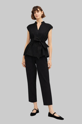 Black V-Neck Belted Blouse – One Size